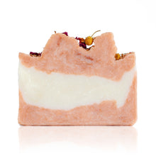 Load image into Gallery viewer, Our number one bestselling bar, for good reason! This beautifully sweet scent combines with french pink clay, chamomile and rose petals to create a sumptuous soap experience. Handmade, natural, vegan, olive oil soap. Made on Vancouver Island in BC, Canada.