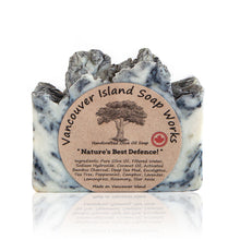Load image into Gallery viewer, We have combined seven different anti-viral and anti-bacterial essential oils, along with deep-sea mud and activated bamboo charcoal to give you this detoxifying yet moisturizing soap. Handmade, natural, vegan, olive oil soap. Made on Vancouver Island in BC, Canada.