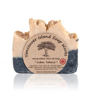 Cuban Tobacco is a distinctly masculine scent that looks great on every man's soap dish. Handmade, natural, vegan, olive oil soap. Made on Vancouver Island in BC, Canada.