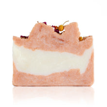 Load image into Gallery viewer, Our number one bestselling bar, for good reason! This beautifully sweet scent combines with french pink clay, chamomile and rose petals to create a sumptuous soap experience. Handmade, natural, vegan, olive oil soap. Made on Vancouver Island in BC, Canada.
