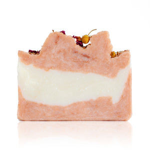 Our number one bestselling bar, for good reason! This beautifully sweet scent combines with french pink clay, chamomile and rose petals to create a sumptuous soap experience. Handmade, natural, vegan, olive oil soap. Made on Vancouver Island in BC, Canada.