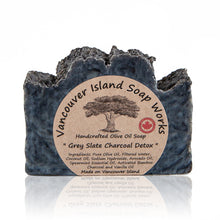 Load image into Gallery viewer, This staff favourite combines spearmint essential oil with vanilla and a dose of activated bamboo charcoal to detoxify the skin. Its rich, creamy lather complements the out of this world scent perfectly. Handmade, natural, vegan, olive oil soap. Made on Vancouver Island in BC, Canada.
