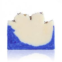 Load image into Gallery viewer, Soothing lavender with a hint of mint. We&#39;ve combined lavender essential oil with lavender flowers to give you a double dose of calming and balancing. Easily irritated skin types will particularly benefit from this bar. Handmade, natural, vegan, olive oil soap. Made on Vancouver Island in BC, Canada.
