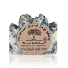 Load image into Gallery viewer, We have combined seven different anti-viral and anti-bacterial essential oils, along with deep-sea mud and activated bamboo charcoal to give you this detoxifying yet moisturizing soap. Handmade, natural, vegan, olive oil soap. Made on Vancouver Island in BC, Canada.
