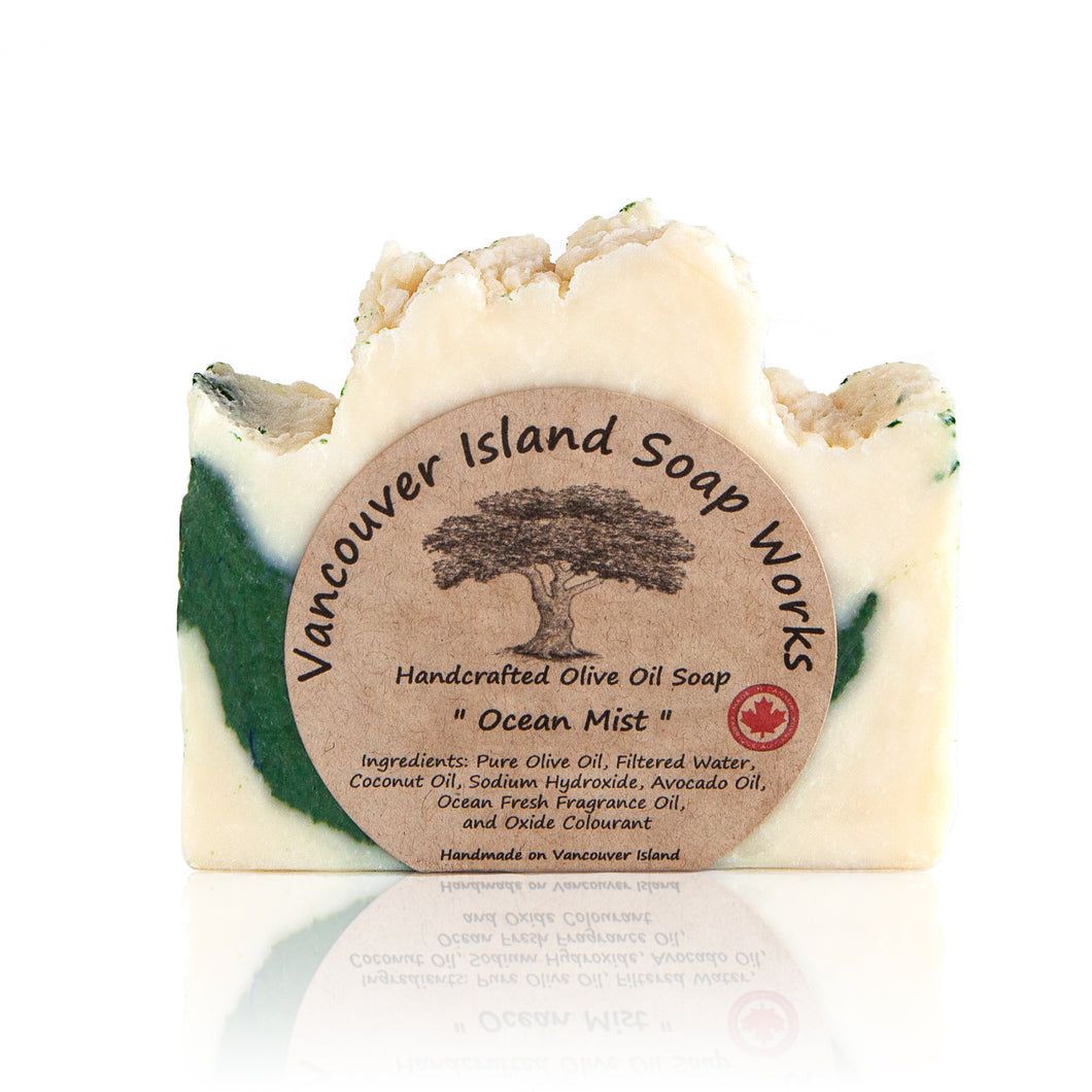 Inspired by our home on Vancouver Island, this scent encapsulates what it's like to live by the ocean in the Pacific Northwest. Handmade, natural, vegan, olive oil soap. Made on Vancouver Island in BC, Canada.